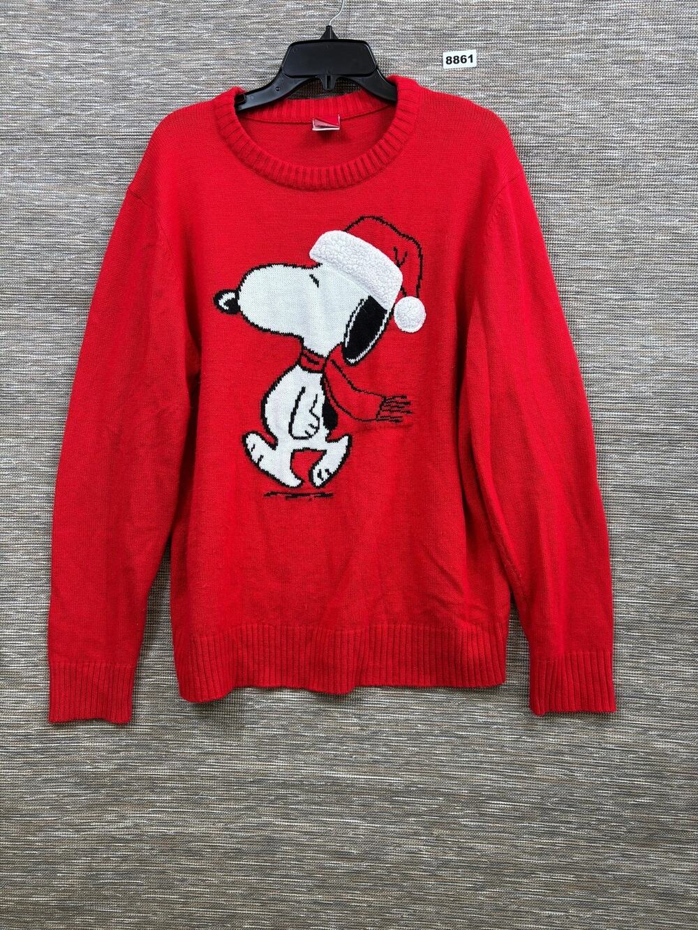 Peanuts Sweater Womens L Red Snoopy Ugly Christmas Crew Neck Knit Pullover